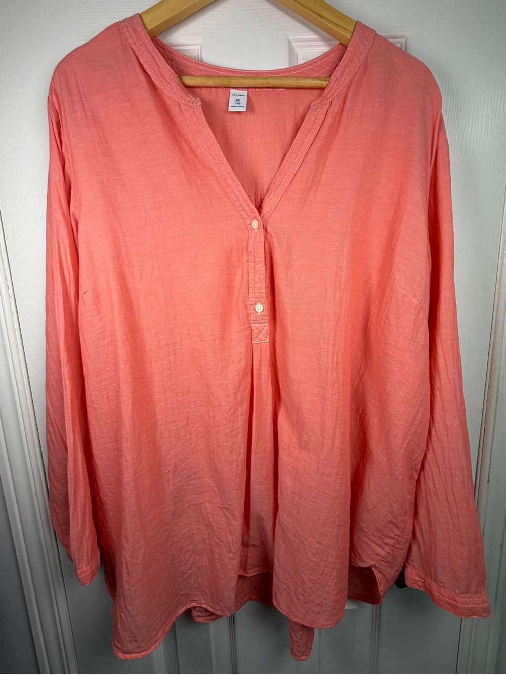 Old Navy Women's Coral Pink V-Neck Tunic XXL Cotton Boho Coastal Layering Top